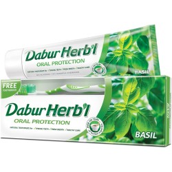 Dabur Herb'l Basil Toothpaste 150g with Brush Free 